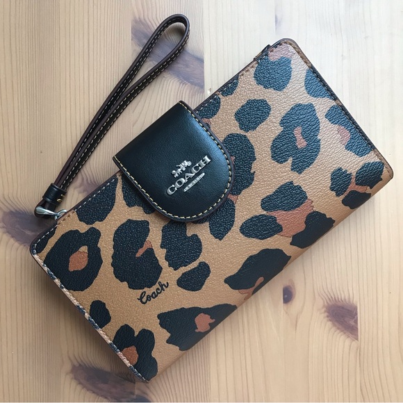 Coach Tan and Black Leopard Print Wallet - Picture 1 of 10